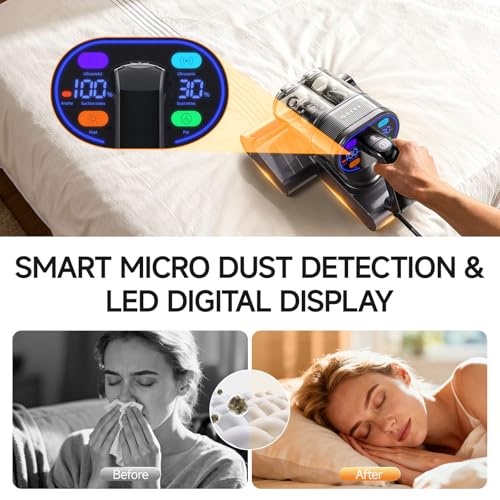 FEPPO 4-in-1 Matratzenstaubsauger PRO mit 16 KPa, 253,7 nm UV-C-Licht, 40.000 Schläge/Min., 60 °C Heißluft, HEPA-Filter für Bett, Sofa, Kinderbett (kabelgebunden, 550 W)