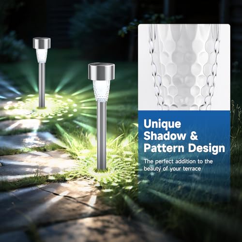 Aigostar Solar Lights Outdoor Garden, 12 Pack Outdoor Lights Solar Powered Stake Lights, Waterproof Solar Pathway Lights, Stainless Steel LED Garden Light Landscape Path Lighting for Walkway Lawn - Image 3
