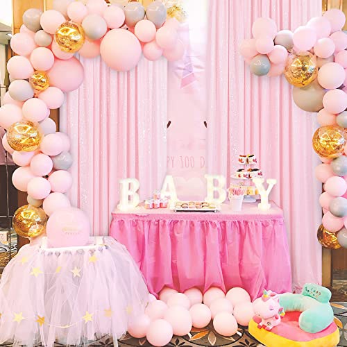Image of Party Backdrop Curtains 2 Panels 4ftx8ft Pink Sequin Photo Backdrop Glitter Fabric for Wedding Birthday Party Background Drapes Christmas Decorations