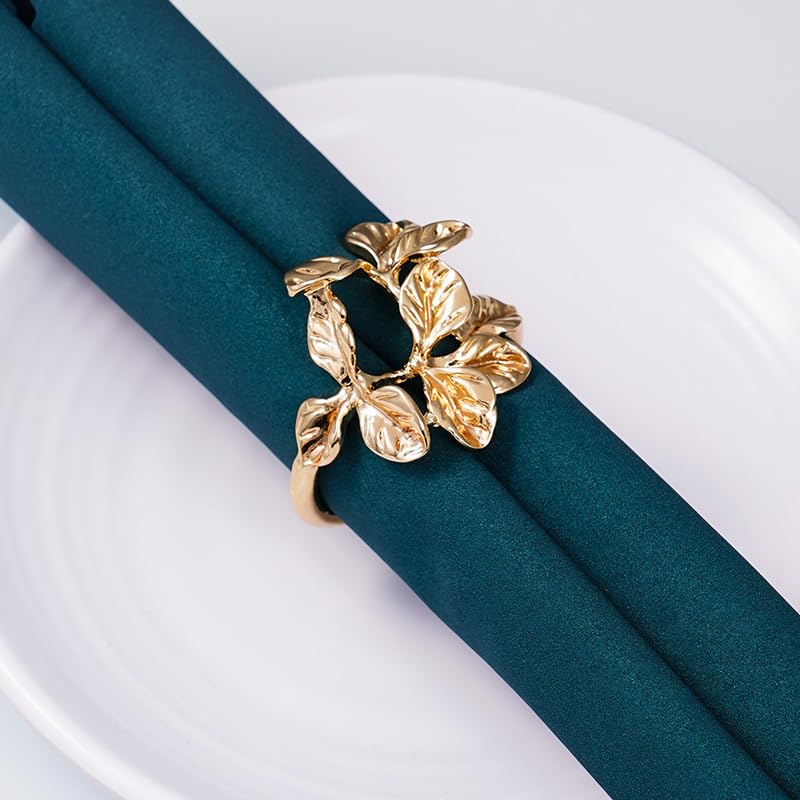 Lot de 12 Ronds de Serviette en métal doré électroplaqué, Motif Feuille d'érable, pour Table à Manger, fêtes de Noël, Mariages.