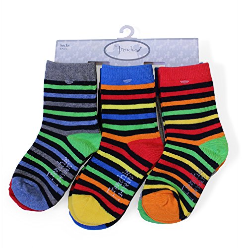 Frenchie Mini Couture Stripe & Solid Boys Baby/Infant/Toddler 85% COTTON Fun Colorful Crew Socks, 6-pack; 3-6 months
