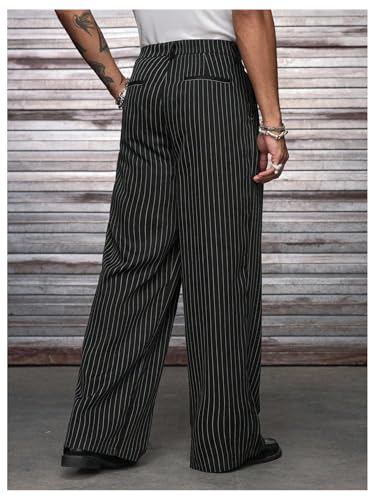 Men's Baggy Dress Pants Striped Straight Leg Zipper Fly Work Office Suit Pants with Pockets2