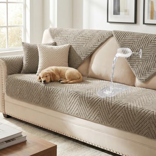 Turquoize Turquoize Waterproof Couch Cover for Dogs Fuzzy Pet Couch Covers for Sofa Thick Dog Bed Cover Non-Slip Sofa Covers for 2 Cushion Couch Protector Slipcover Pet Friendly (Khaki, 36" x 48")