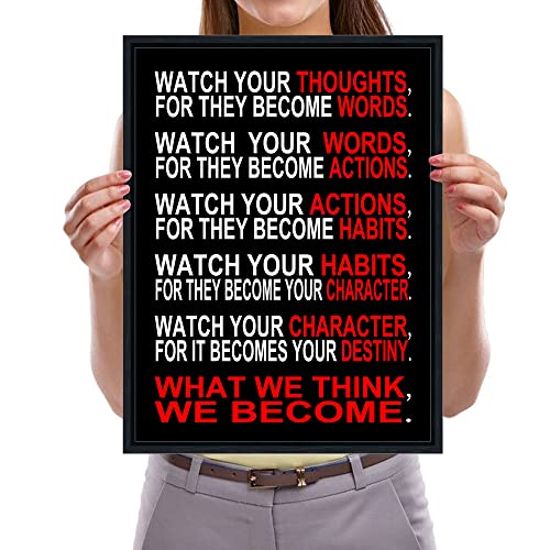 Pyradecor Black Framed Ready To Hang Watch Your Thoughts Motivational Classroom Poster Modern Canvas Prints Wall Art Paintings Pictures Artwork For Office Living Room Home Decorations #TOP5
