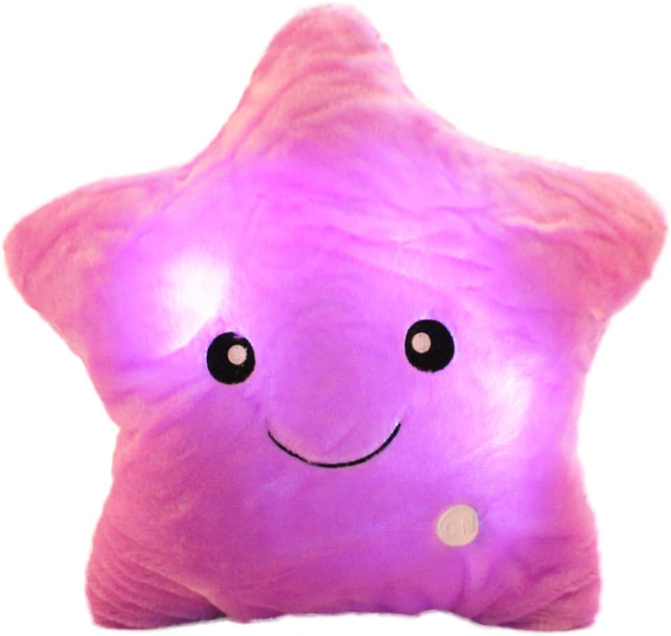 Twinkle Star Shaped Plush Pillow, Creative LED Night Light Glow Cushions Stuffed Toys Gifts for Kids, Decoration (Purple)