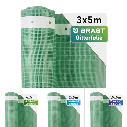 BRAST Gitterfolie Gewächshausfolie 250 g/m² | 20 Größen | Breite: 1,5–4m | Länge: 5–15m | Grün | verstärkter Nagelrand | UV-beständig lichtdurchlässig witterungsbeständig wasserdicht | 3x5m