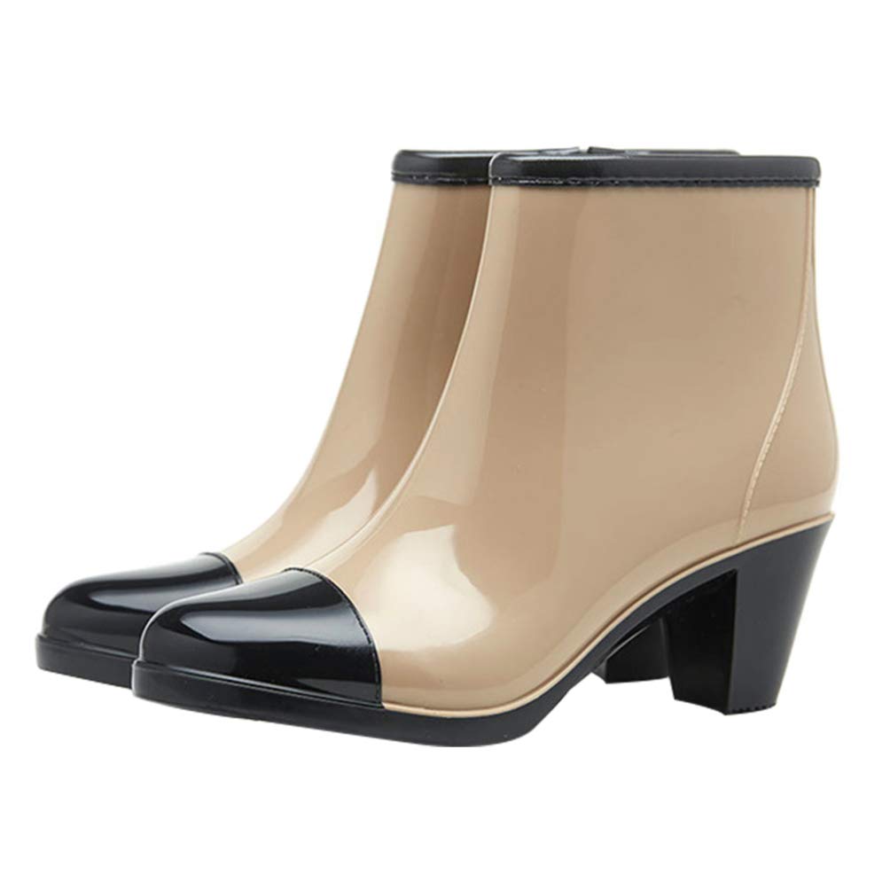 Holibanna 1 par de Botines de Agua para Mujer Botines de Invierno con Tacones Gruesos Botas Antideslizantes con Cremallera Bota Chelsea Botines Cortos de Lluvia Botines Impermeables