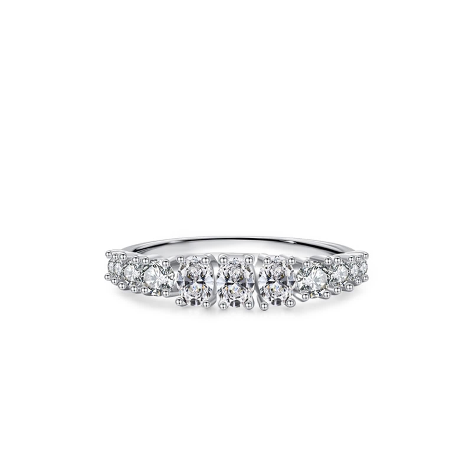 Moissanite Anillo de Oro Blanco, Anillo de Compromiso para Mujeres Diseño Apilable con Moissanite Ovalado y Redondo de Oro Blanco de 9 K