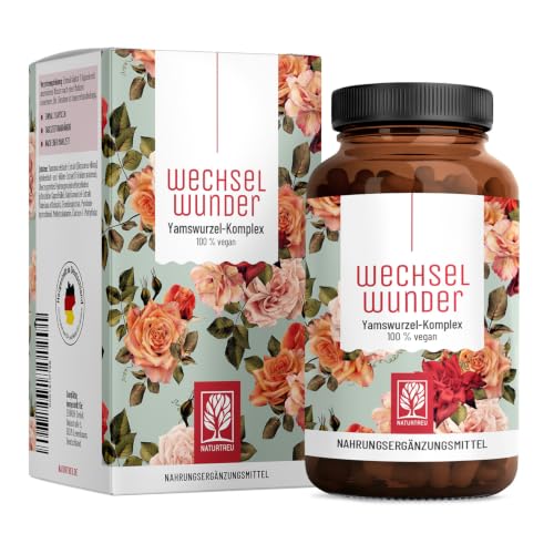 NATURTREU WECHSELWUNDER - 500mg Yamswurzel mit 340mg Rotklee Baldrian Eisen Vitamin B9 und B12 Kapseln hochdosiert - 90 Kapseln