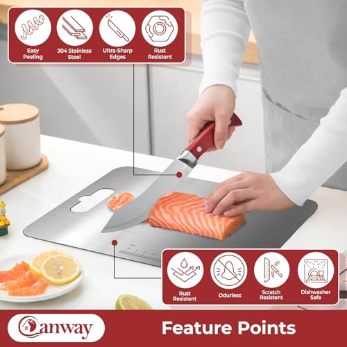 Image of CANWAY Stainless Steel Chopping Board 31x21 Cm with Handle & Knife | Compact, Hygienic & Easy-Clean Kitchen Cutting Board for Vegetables, Fruits & Meat |