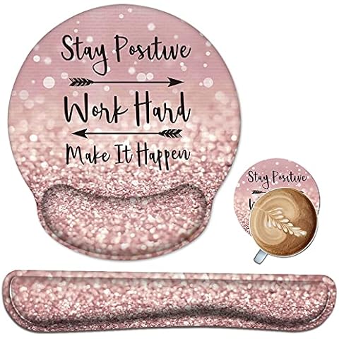 iCasso Ergonomic Mouse Mat Wrist Support, Keyboard Wrist Rest Set with Coaster, Non-Slip Base Comfortable Memory Foam Mouse Pad Wrist Support Keyboard Rest Desk Accessories for Women - Pink Cover