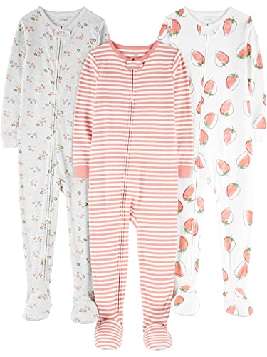 Image of Simple Joys by Carter's Girls 3-pack Snug Fit Footed Cotton Pajamas