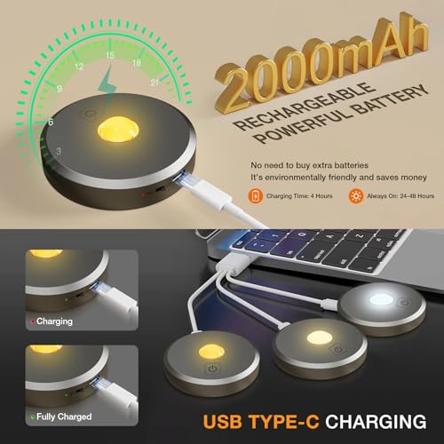 Image of Puck Lights with Remote Control, Rechargeable Wireless Under Cabinet Lighting, 5 Pcs (Dark Grey) - Tap Push Touch Lights for Counter, Shelf, Bookcase