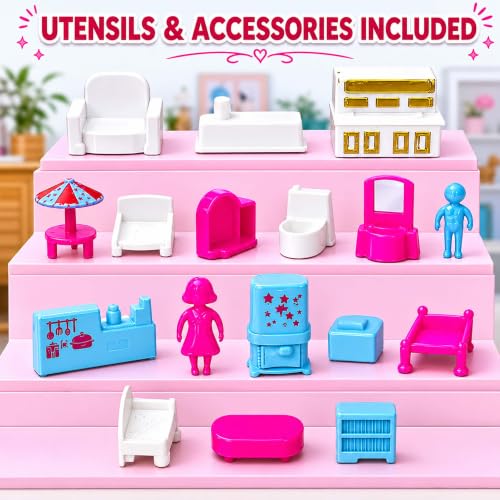 Image of NHR Kids Family Doll House Play Set with Miniature Furniture Accessories