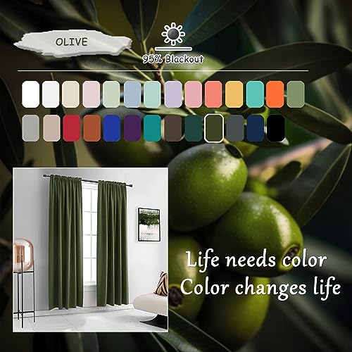 Image of DONREN Dark Olive Green Blackout Curtains for Classical Dining Room Kitchen Bathroom Deco - Loden Room Darkening Thermal Insulated Window Curtain Panels for Bedroom,Set of 2 Panels,W 52 x L 63