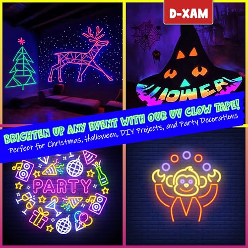 Image of D-Xam 6-Pack Neon Gaffer Tape - 0.6 or 1 inch UV Blacklight Reactive Glow in The Dark Tape, Best for Parties, Dance Floors, Theaters & DIY Projects - 6 Vibrant Colors (1 inch x 15 feet)