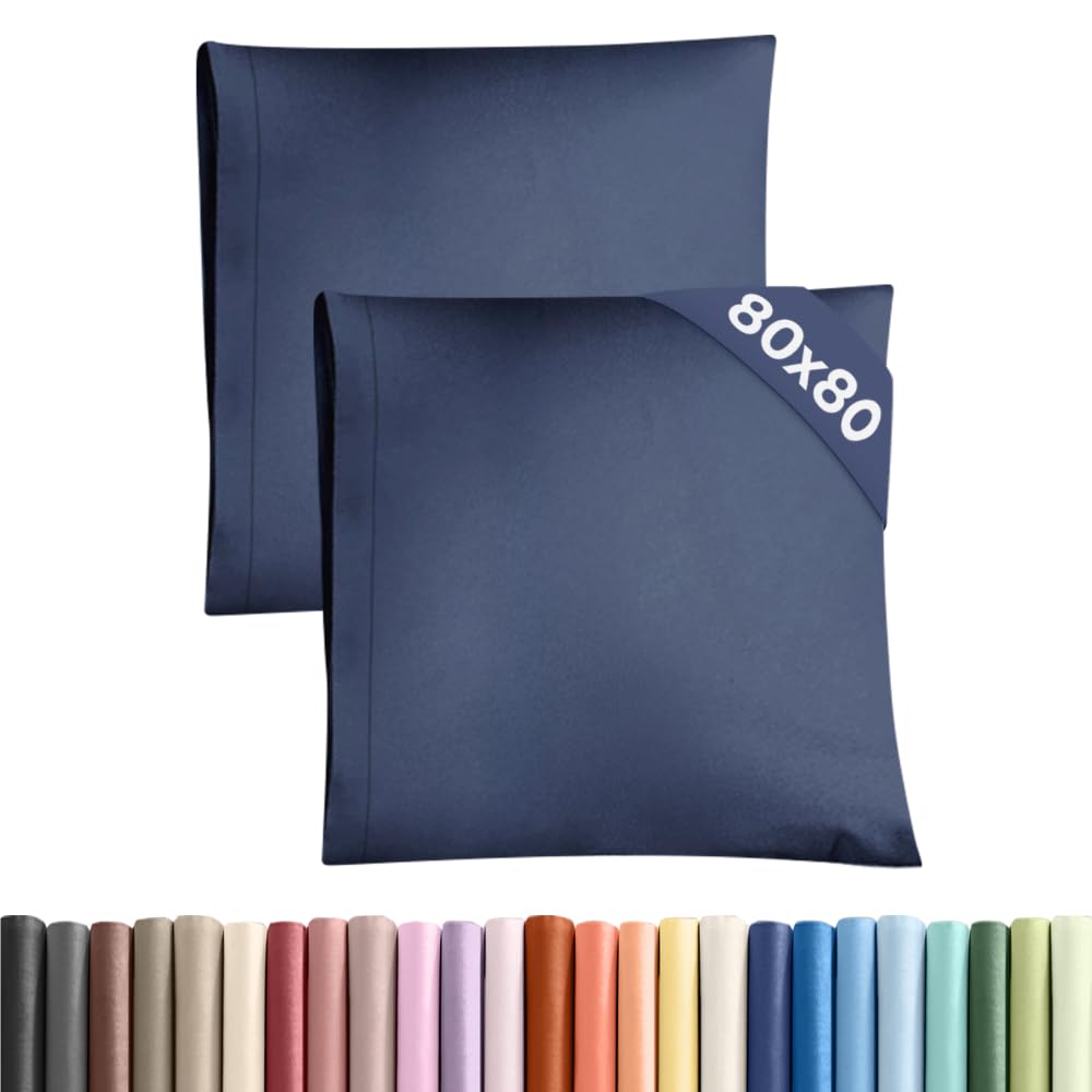 Federa 80x80 Blu marino - Set da 2 - Federe in Microfibra di Alta Qualità - Morbide, Confortevoli e Lavabili in Lavatrice - Federa 80x80 per Cuscini, Set 2 Federe Blu marino - OEKO-TEX Certificato