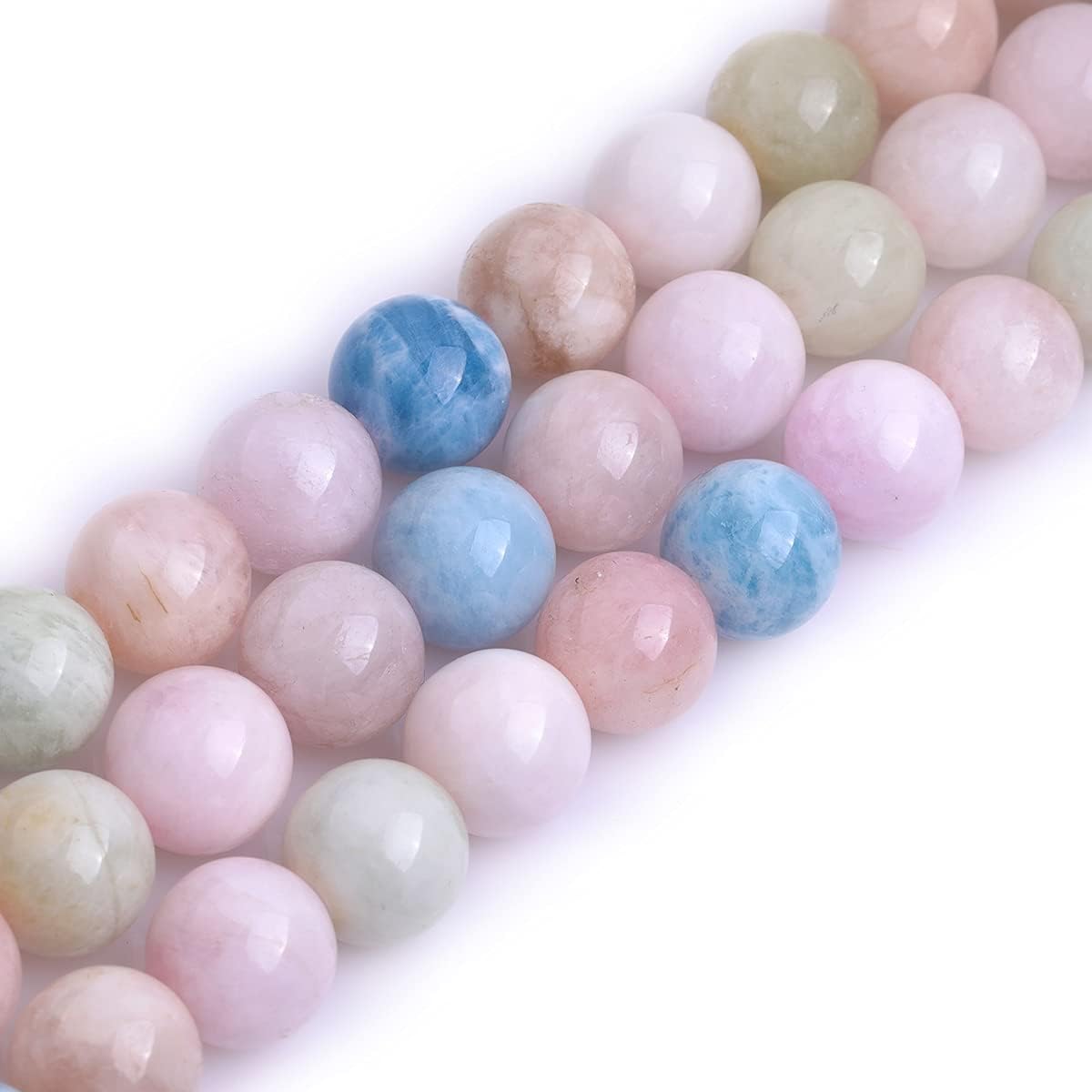 GEM-Inside Natural 14mm Smooth Surface Round Multicolor Morganite Morgan Stone Gemstone Beads for Jewelry Making 15"