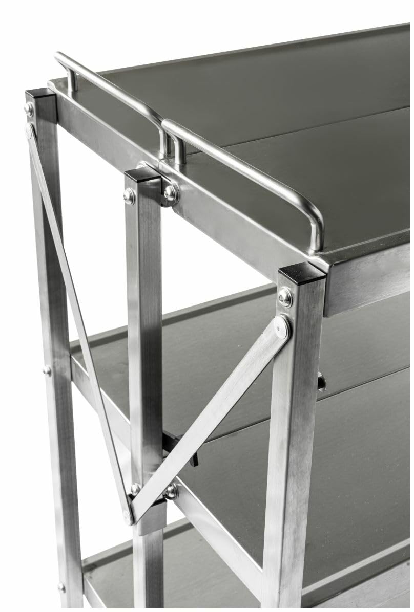 METRO PROFESSIONAL Regalwagen GFST1003, Edelstahl, 50.1x88.5x96 cm, 3 Etagen, 180 kg, Klappbar, mit Bremsen, 180 kg Tragkraft, Silber