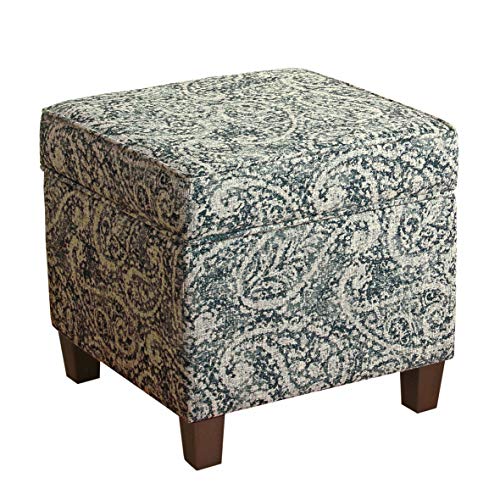 Image of HomePop 18 inch Classic Square Storage Ottoman - Gray Paisley Blue