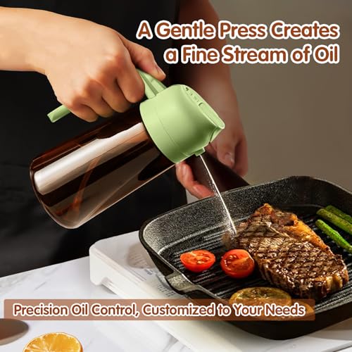 Image of YARRAMATE 16oz /470ml 2 in 1 Oil Sprayer for Cooking with Stickers, Dark Amber Food-Grade Olive Oil Dispenser Bottle for Kitchen, Air Fryer, Grill - Light Blockage (Green)