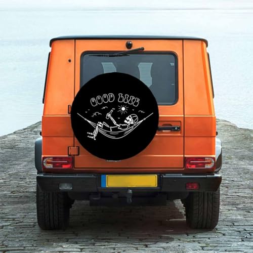 Image of Skeleton in Hammock Spare Tire Cover Beautiful Life White Black Background Wheel Covers for RV Tires Camper Tire Case Protectors for Trailer Rv SUV Truck Travel Trailer 15 in