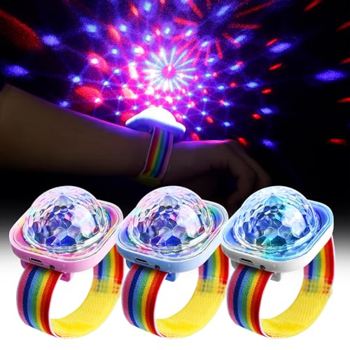 BORDEAG Boule Disco Bracelet, 3 Pièces Lampe LED Contrôlée Par La Musique, Lumière Disco Ball Rechargeable USB, Lumière De Fête Pour Anniversaire, DJ Club