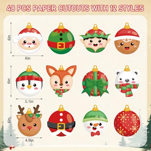 JarThenaAMCS 48 peças de recortes de Natal, enfeites de Natal, recortes, papel de bola, decoração de