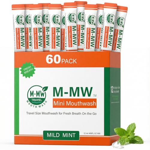 M-MW Travel Size Alcohol Free Mouthwash Packets for Fresh Breath, 60 Count
