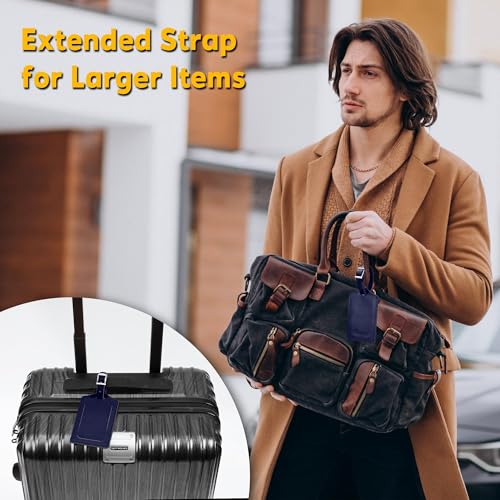 Image of Travelambo 8 Pack Leather Luggage Travel Bag Tags(Deep Blue)