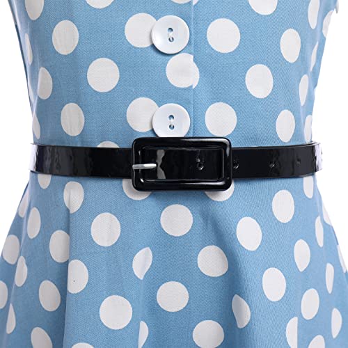 50S Dresses For Girls, Twirly Dresses For Little Girls Sleeveless Summer Swing Casual Clothes 'Holly' Audrey Vintage Polka Dot Wedding Casual Skater Xmas Ball Dance Gown Blue & Belt 8-9 Years #TOP5