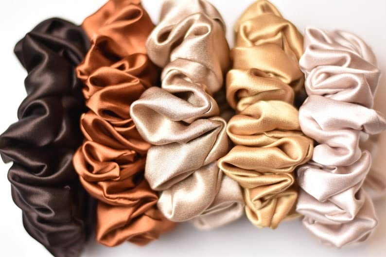 Image of Atrube's Satin Silk Scrunchies for Women and Girls, Hair Ties, Ponytail Holder, Elegant Elastic Hairbands, Best Gift for Wife, Friends, Mom, Sister Pack of 5