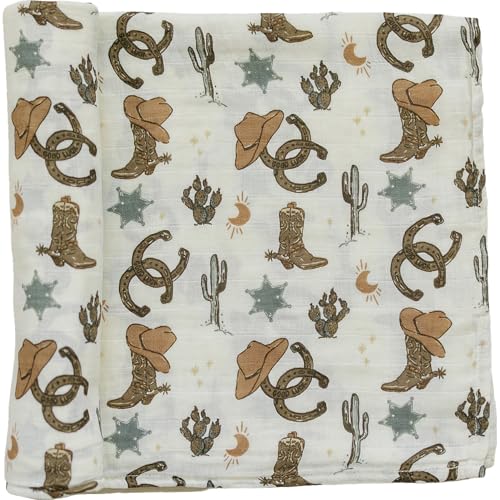 Image of Mebie Baby Outlaw Cowboy Muslin Swaddle, Modern and Neutral Blanket for Baby Girl or Boy, 0-3 Month, Comfy Wrap