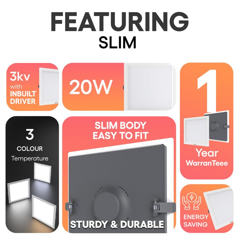Image of Hi-Fi OLLO 20-watt Square LED Downlighter | LED Ceiling Light for Home and Hall | Cut Out: 68 mm, Color: Warm White Light, (3000K) Pack of 8-Polycarbonate
