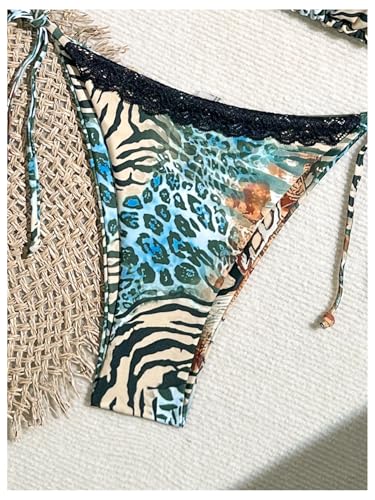 Verdusa Women's Leopard Halter Triangle Micro Bikini Set Swimwear Tie Side Thong 2 Piece Bathing Suits4