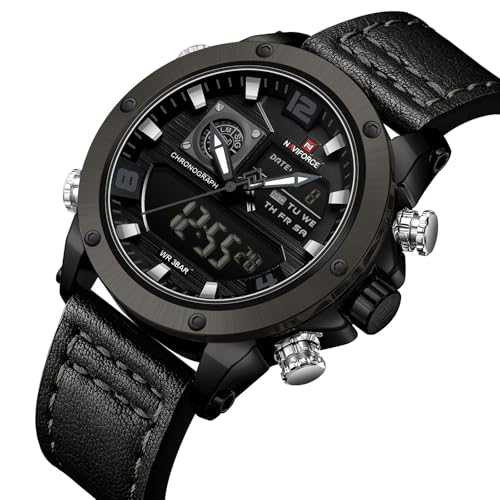 Image of NAVIFORCE NF9236 Japanese Movement Military Style Leather Strap Analog-Digital Watch