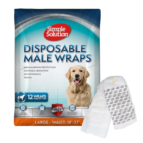 Image of Simple Solution Disposable Dog Diapers, Wraps for Male Dogs, Puppy Diaper, Potty Training, Puppy Essential, Absorbent, Wetness Indicator, For Large Pets, 18 - 27 Inch Waist (L,12 Count)