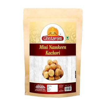 Ghotaram Allahabad Masale wali Dry Kachori Namkeen Nashta Snack, Delicious & Crunchy Mini Kachaudee Namkeen Snacks, Evening Tea Time Mini Kachori Filled with Moong Mung Dal daal-250 * 1Pack