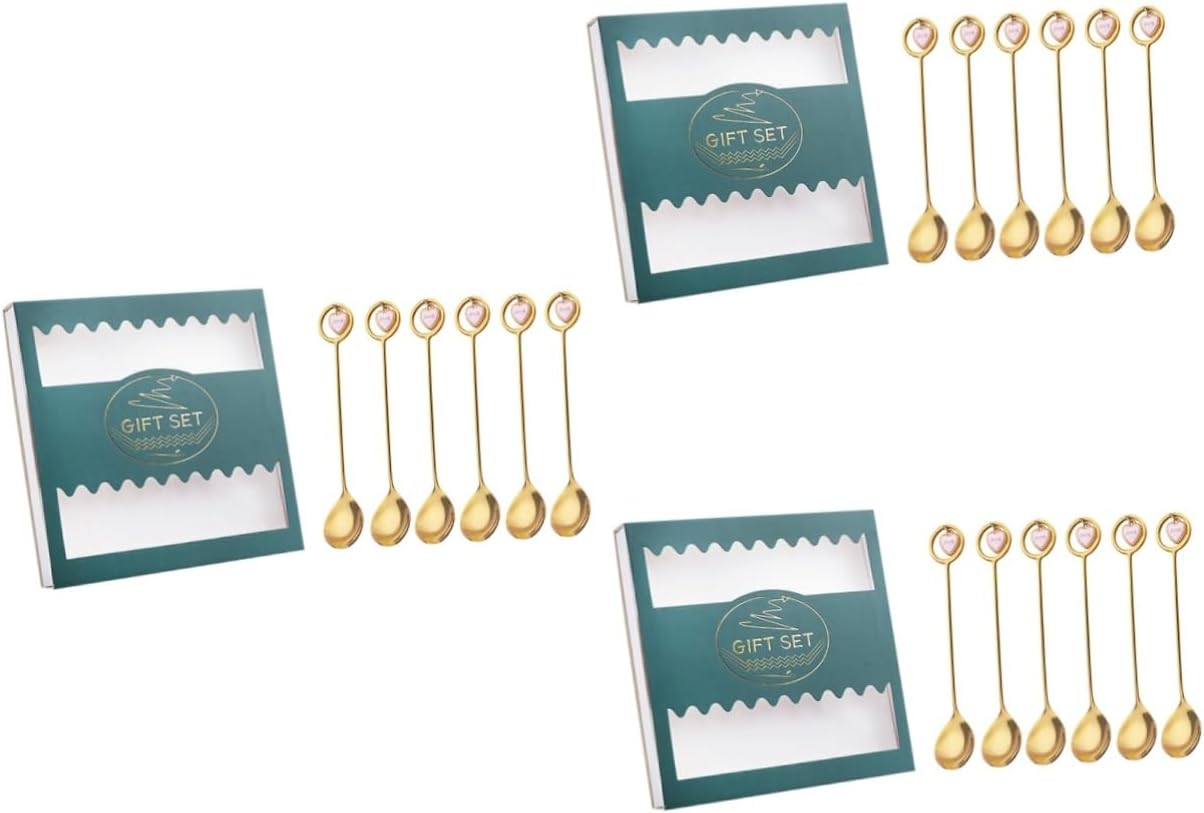 Zerodeko 3sets 6-Piece Stainless Steel Spoon Set Ice Cream Spoons Boxed Packaging Versatile for Coffee Tea Desserts Polished Surface for Elegant Serving 6pcs*3