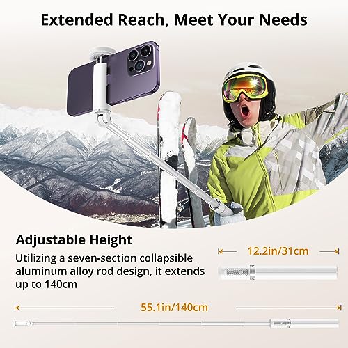 ATUMTEK 55" Selfie Stick Tripod, All-in-one Extendable Aluminum Phone Tripod with Rechargeable Bluetooth Remote for iPhone, Samsung, Google, LG, Sony and More, Fitting 4.7-7 inch Smartphones, White by ATUMTEK - Image 3