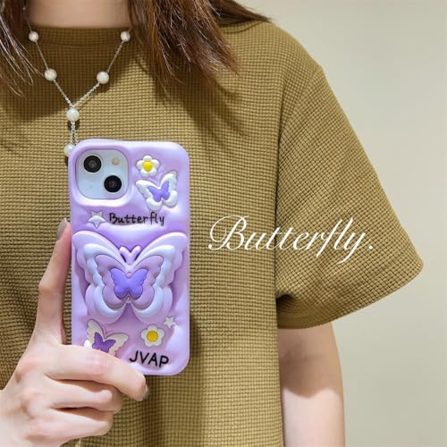 Image of COVERLY for iPhone 17 3D Butterfly Cartoon Pop Case,Premium Silicone Case Love Lavender Color with Phone Holder Cool Full Protective Cute Kawaii Aesthetic Cover for Apple iPhone 17