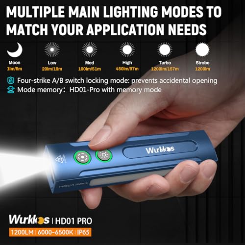Image of Wurkkos HD01PRO Flat Flashlight with UV Light&White LED Combo,Led Flashlight 1200Lumens with RGB Light,Rechargeable EDC Flashlight,Pocket Light for Emergency,Pet Urine Detection(Blue)