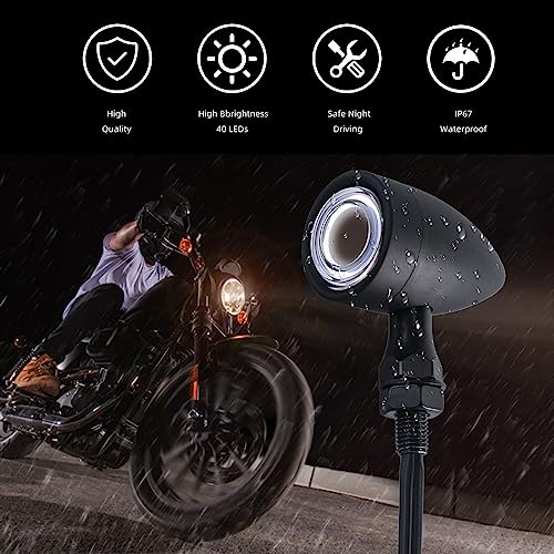 Image of Motorcycle Bullet Turn Signals LED Front Lights 2 PCS, Vintage 40 LEDs Switchback White Amber Light for Running Turn Blinkers Universal Fit Chopper Bobber-Black