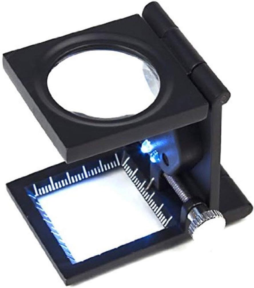 EzLife 10X Metal Folding Pocket LED with Scale Magnifying Glass Magnifiers Microscope Jewelry, Watch, Mobile Repair Loupe Magnifier Zinc Alloy Material