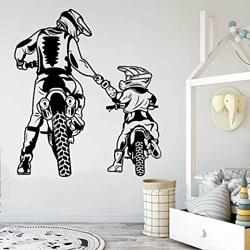 Autocollants Muraux en Vinyle pour Motocross, Famille, Montagne, Course de Campagne, Décoration de Chambre de Garçon, Noir, 57 x 65 cm