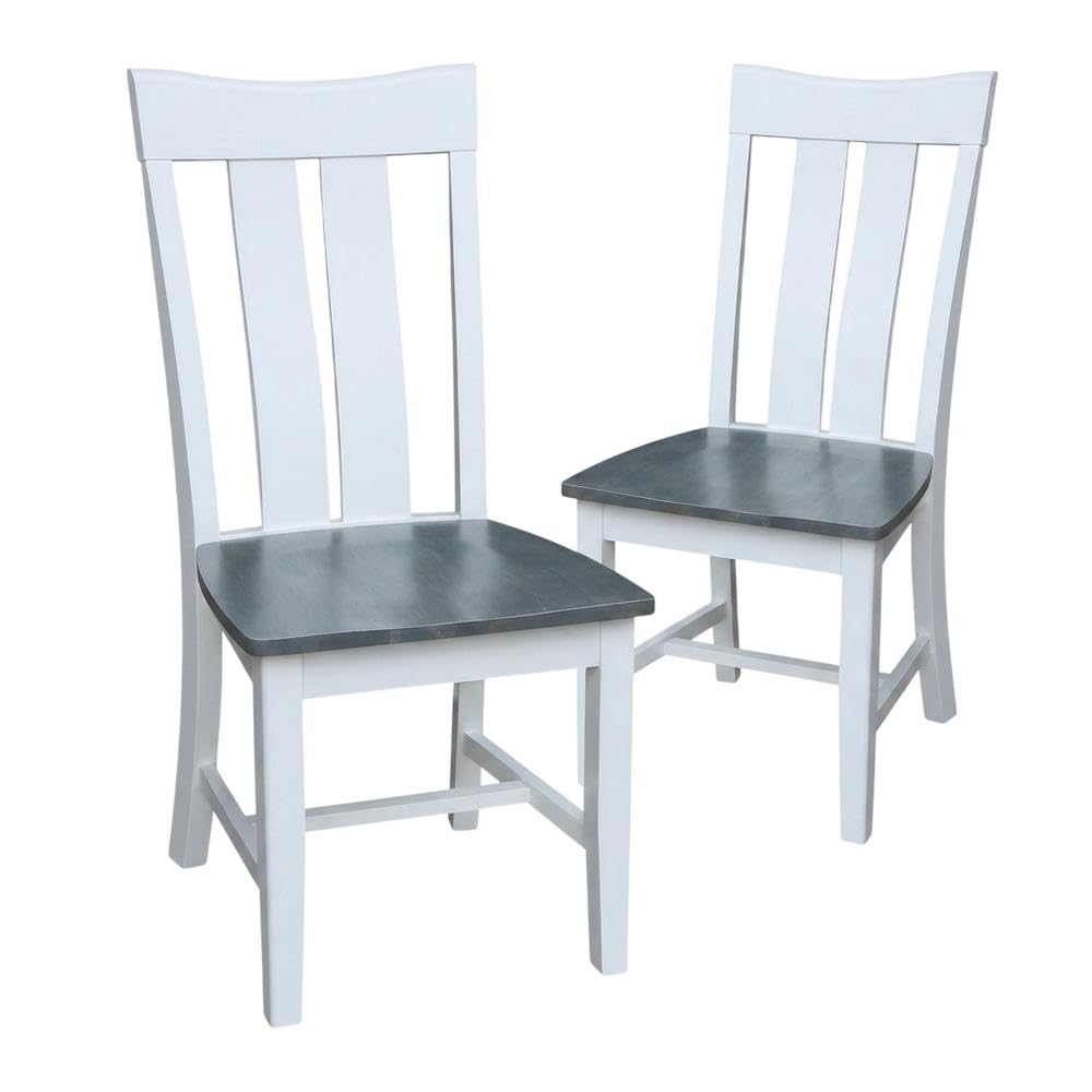 Solid Wood Dining Chair Set of Two with Classic Frame by Furnifact – Wood, White and Heather Gray, Pack of 2