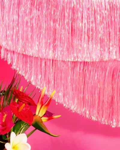 Image of xo, Fetti Pink Iridescent Fringe Banner - 5 Ft. | Bachelorette Party Decorations, Birthday Party Decor, 21st Bday Decor, HBD, Photo Booth Banner Backdrop (Pack of 2)