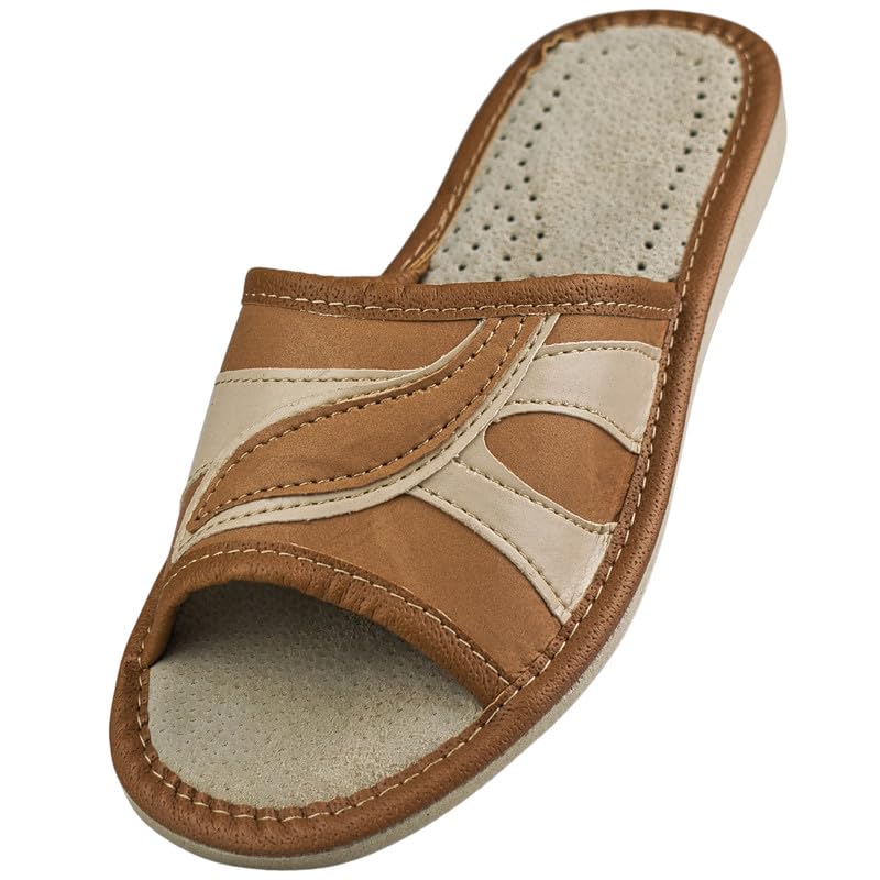 APREGGIO Damen Leder Hausschuhe – Handgefertigte Pantoffeln, Bequem & Weich 36/41 EU