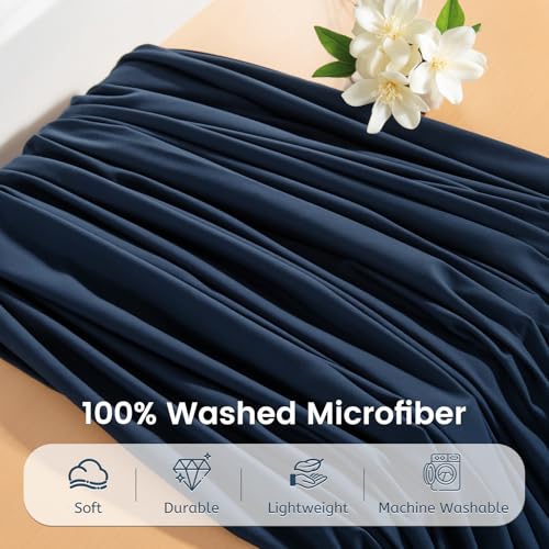 Image of NEXHOME PRO Twin Duvet Cover,Navy 2 Pieces Duvet Cover Set, Soft and Lightweight 100% Washed Microfiber Comforter Cover Set for All Season(Navy Twin, 66 x 90)-No Comforter