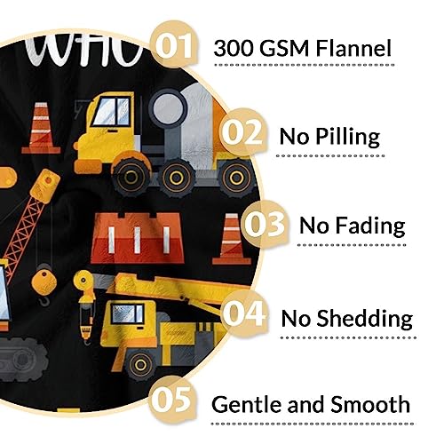 Personalized Construction Truck Blanket Gifts with Name - 60x80 Inches Funny Throw Blanket for Boys - Black Soft Fuzzy Excavator Blankets for Bed, Couch & Living Room